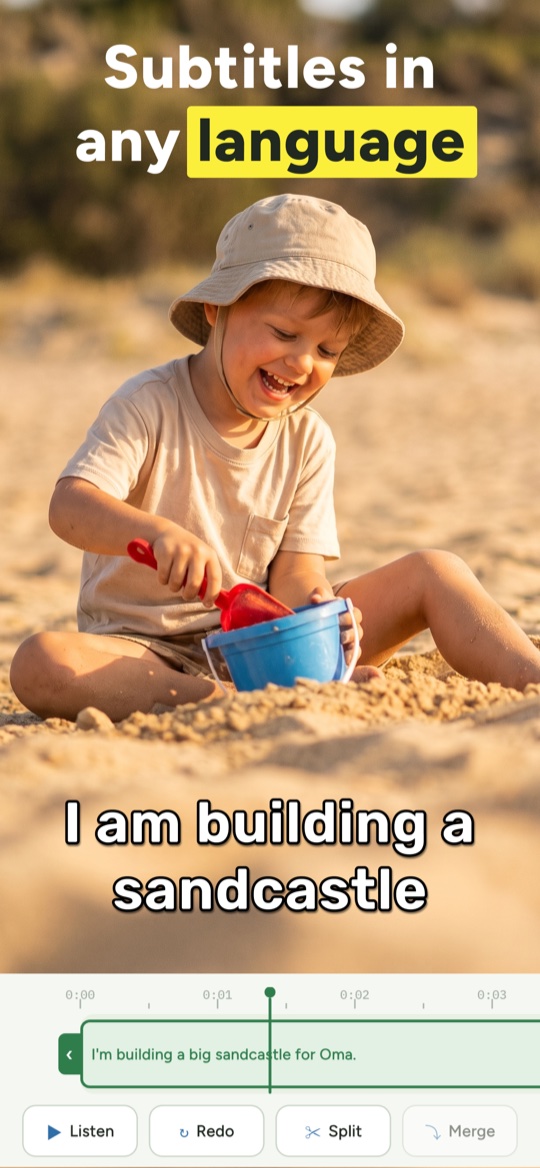 Familingo app showing a subtitled family video